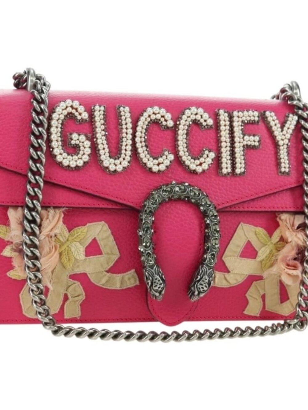 GUCCI Chain Dionysus Small Shoulder Bag Leather Pink Silver 400249 Auth